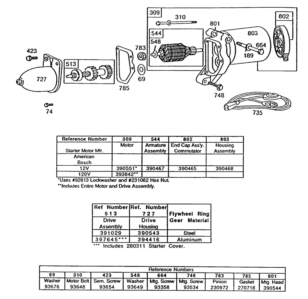 Electric Starter Diagram and Parts List for 130202-1820-XX  Briggs and Stratton Engine
